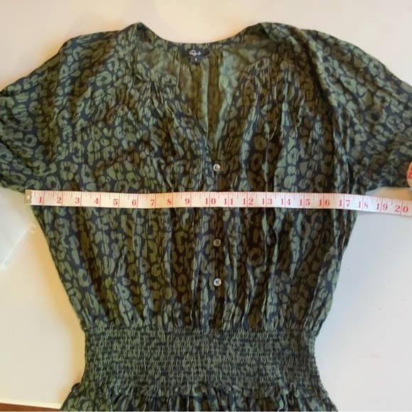 Rails Jasmine Olive Batik Cheetah long sleeve smocked waist dress Size S - Picture 7 of 11